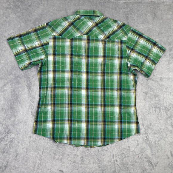 Wrangler Wrancher Shirt Mens XL Green Plaid Western Pearl Snap Rockabilly Cowboy - Picture 3 of 11